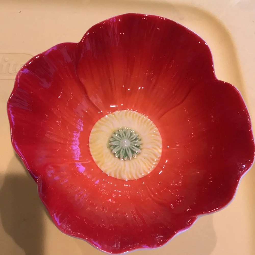 PIER 1  Bowls Red Yellow Flower Bowls Ice Cream Dishes Set of 2